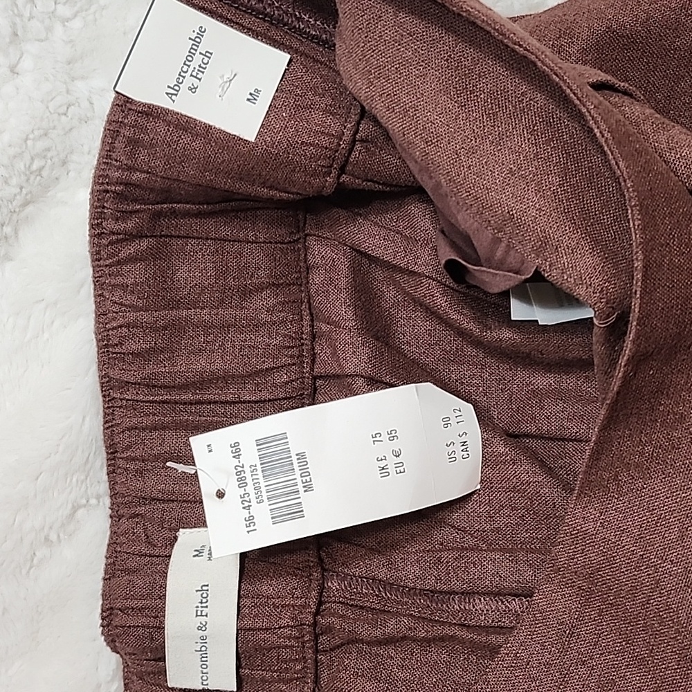 NWT Abercrombie&Fitch 53% Linen Pleated Wide Leg Pants Chocolote  Brown Sz M - Picture 14 of 16